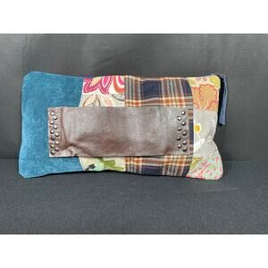 Handmade, One of a Kind Clutch, Vintage Fabric & Leather, Lined Patchwork Design